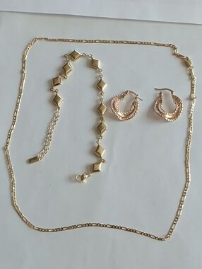 Gold-Tone Women's Necklace, Bracelet & Hoop Earrings